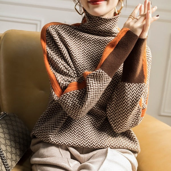 Ariella | Turtleneck jumper with striking contrasting stripes