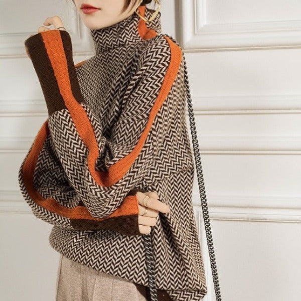 Ariella | Turtleneck jumper with striking contrasting stripes