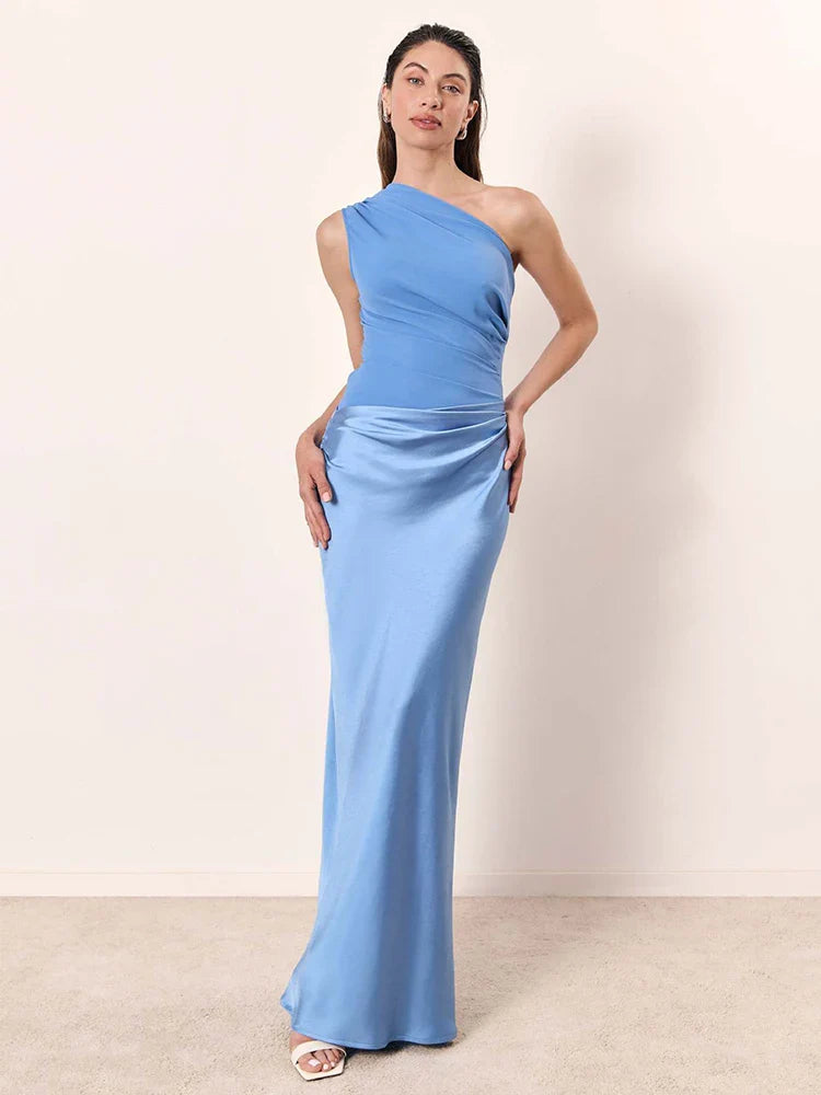 Sophie | One-Shoulder Satin Maxi Dress