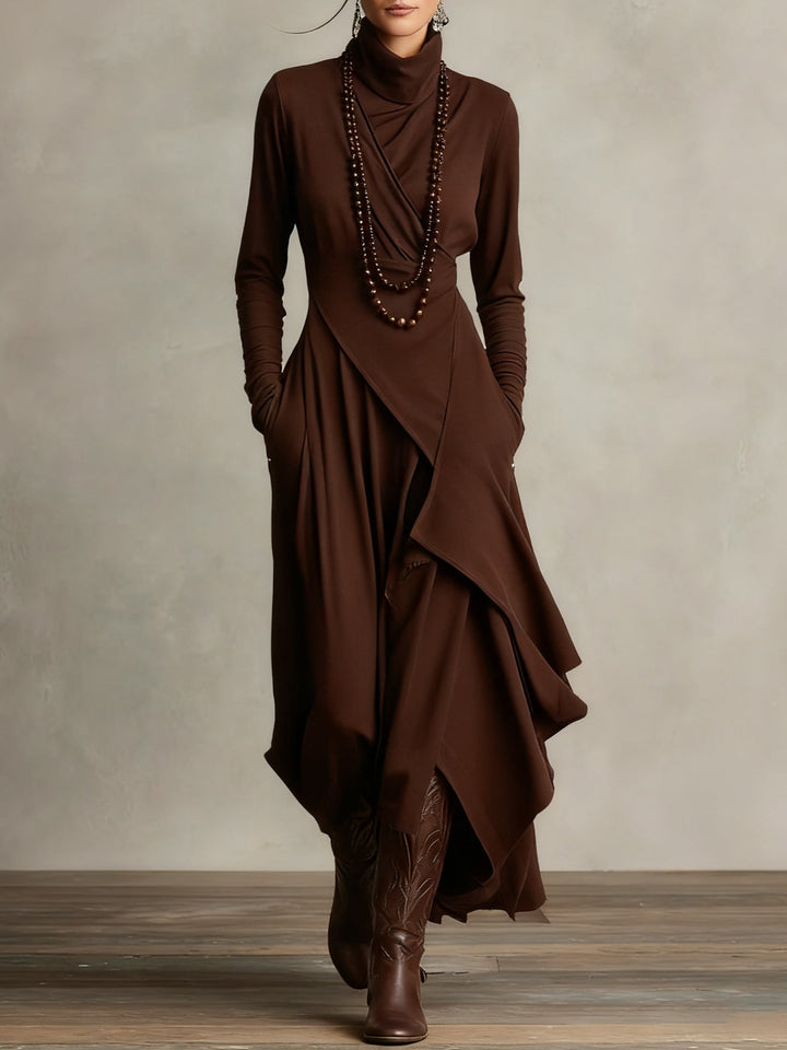 Mery | Purple High-neck Asymmetrical Pleated Maxi Dress（Necklace not included）